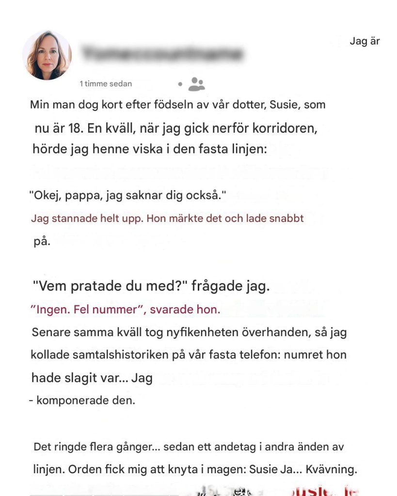 Jag hörde min dotter viska i telefonen: ”Jag saknar dig, pappa” – jag begravde hennes pappa för 18 år sedan.