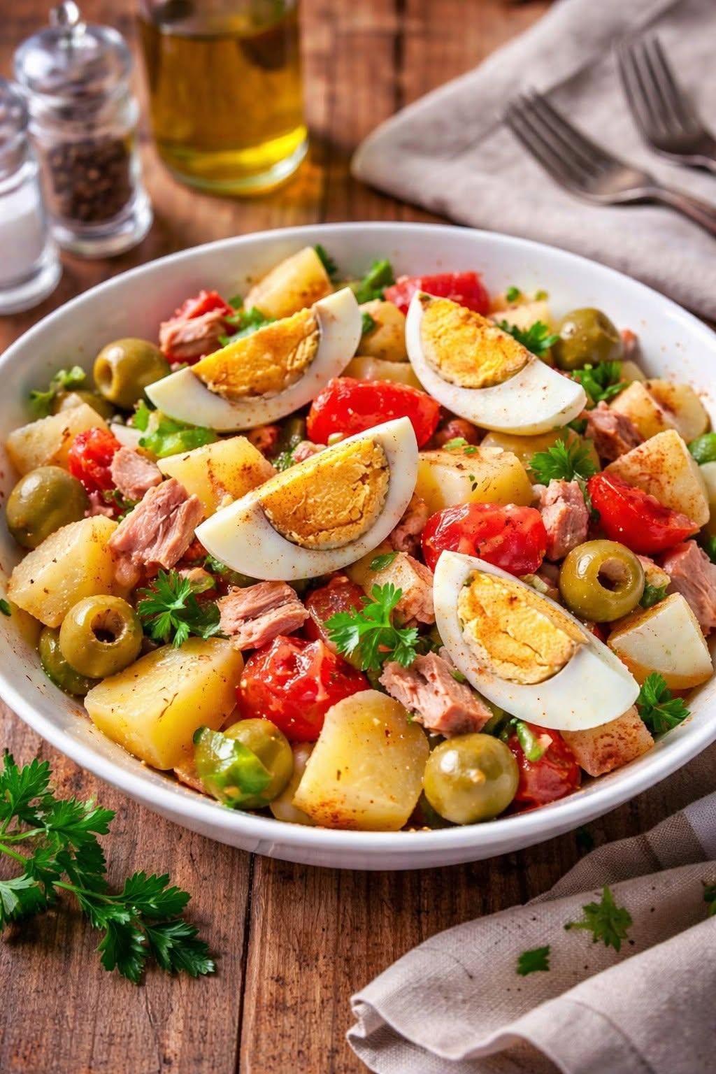 Medelhavssallad med potatis och tonfisk