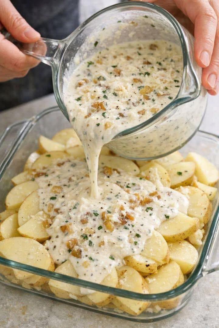 Krämiga vitlöks- och parmesanrostade potatisar