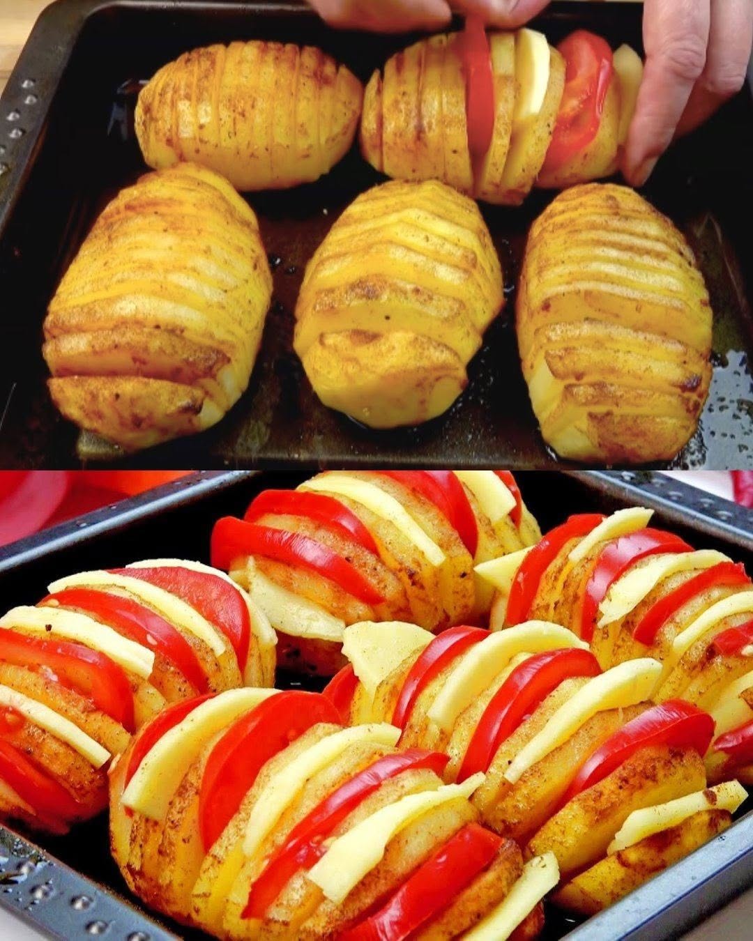 Fyllda ugnsbakade potatisar med tomat och rökt ost
