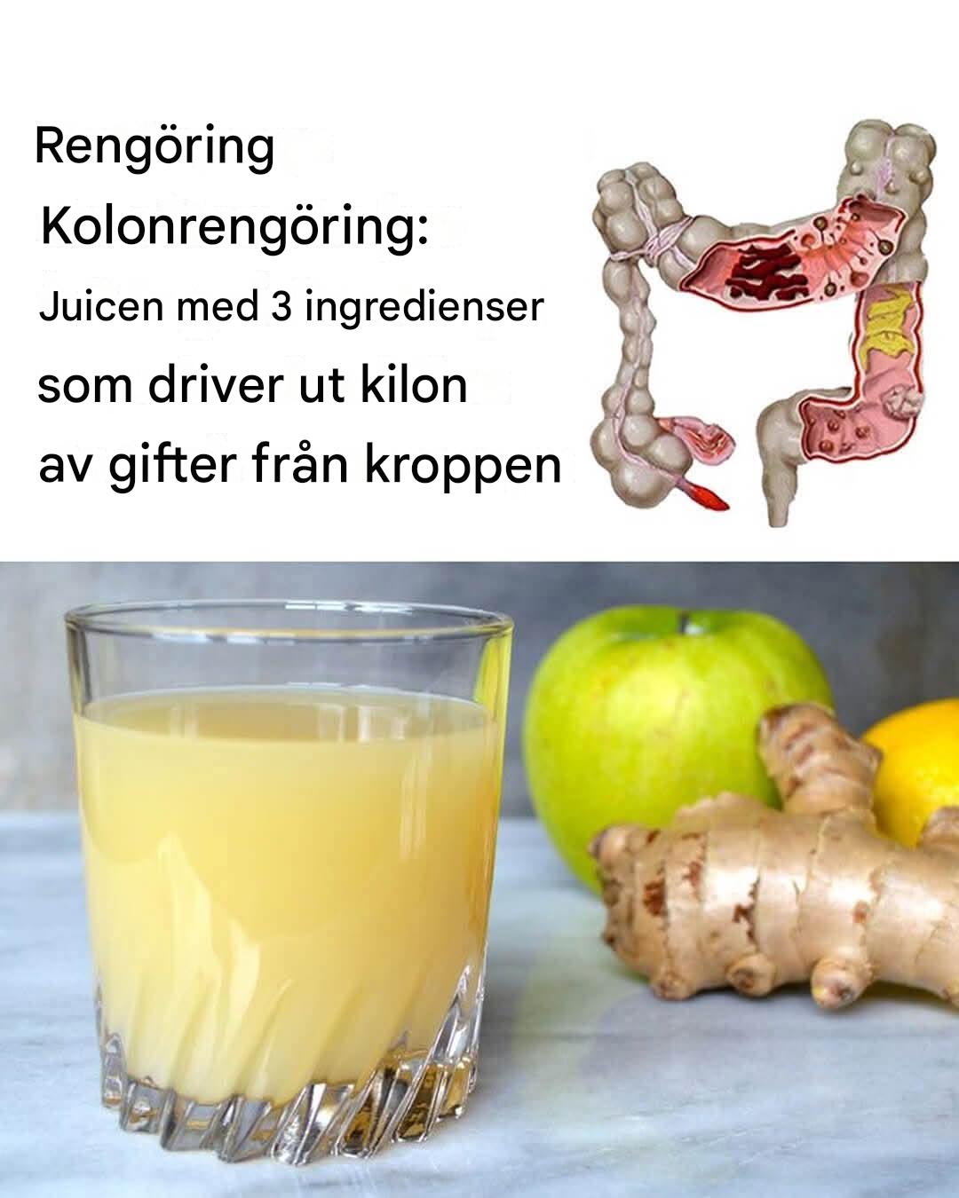 Detoxjuice för tjocktarmen: äpplen, ingefära och citron för att eliminera ackumulerade gifter