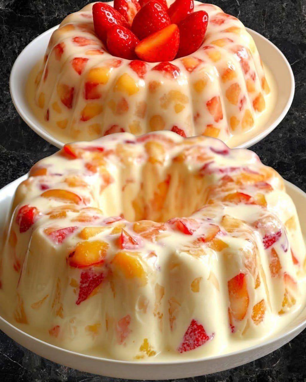 En enkel dessert gjord på gelatin, färskost och frukt.