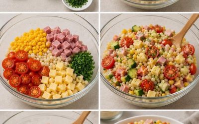 ärlsallad med skinka, ost och krispiga grönsaker