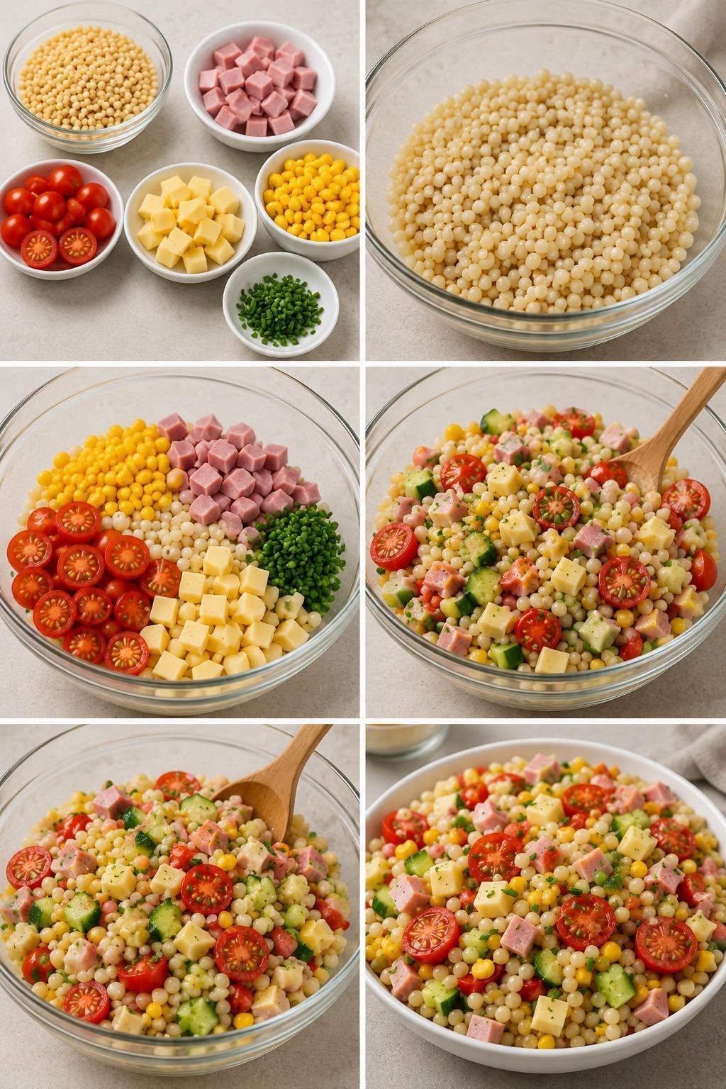 ärlsallad med skinka, ost och krispiga grönsaker