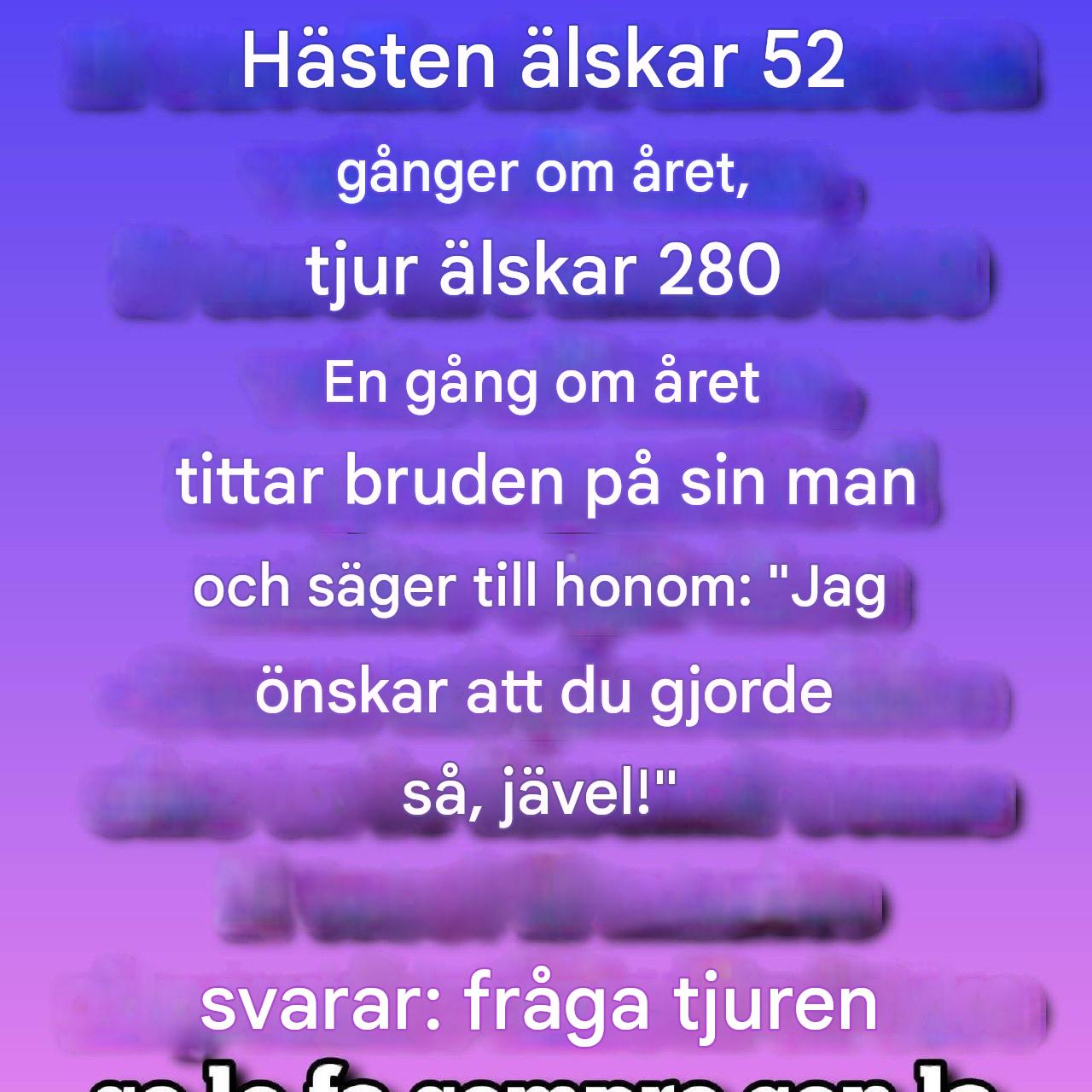 ”En häst gör det 52 gånger om året, en tjur 280, och min man…” (1/2)