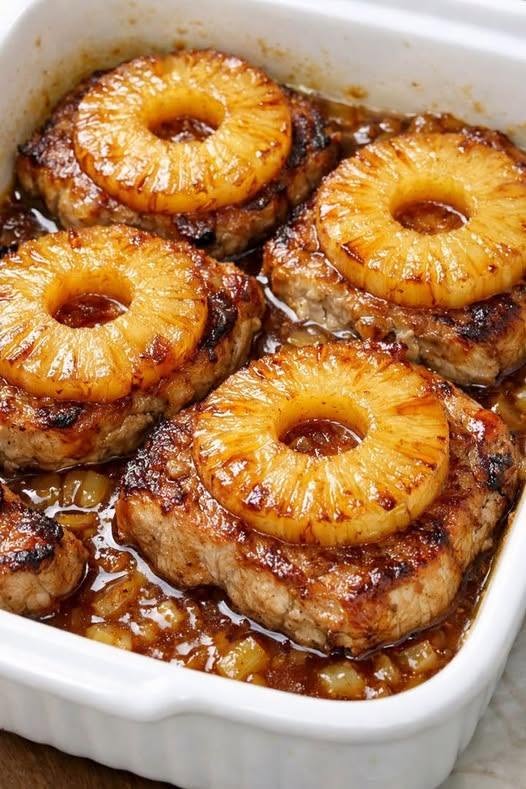 Ugnsbakade fläskkotletter med ananas på burk