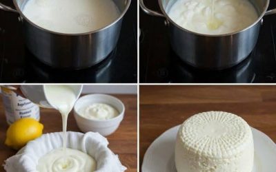 Hemlagad ost gjord på 1 liter mjölk, en halv citron och 1 yoghurt