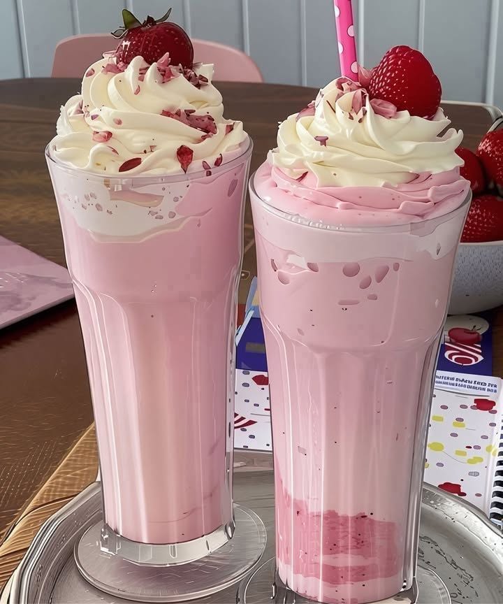 Jordgubbsmilkshake med bara 3 ingredienser, klar på 5 minuter och härligt krämig.