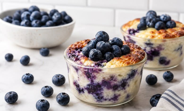 Frukostskålar med ugnsbakade blåbärs- och kesorätter