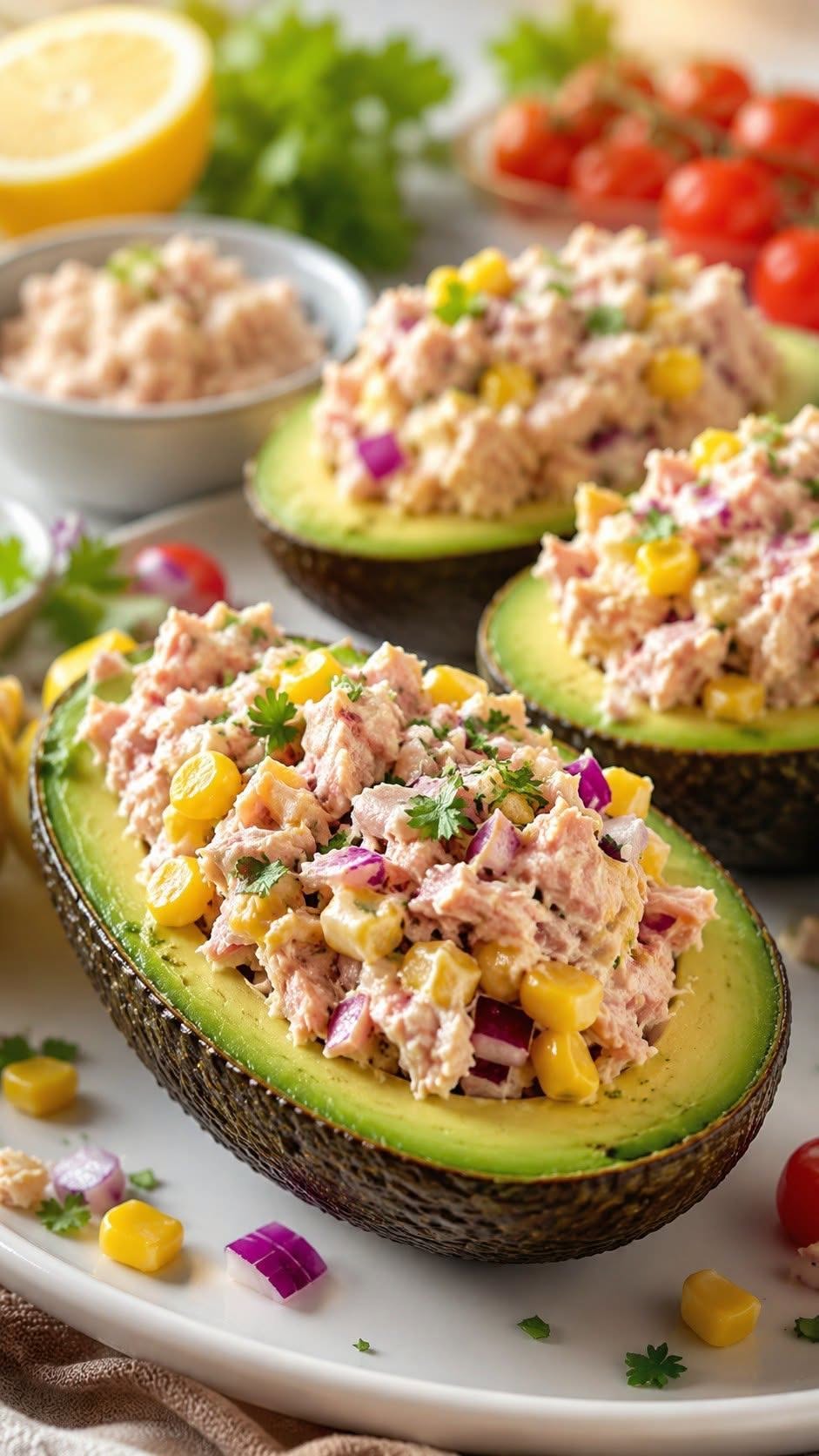 Avokado fylld med tonfisksallad – ett enkelt, hälsosamt och gott recept