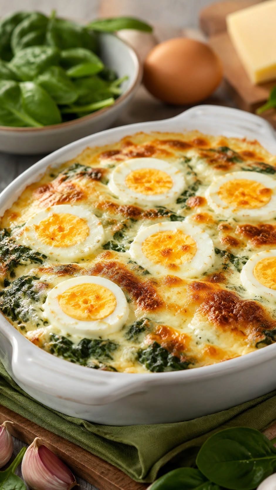 Spenatgratäng med ägg