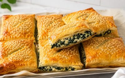 Recept på krispiga smördegsrutor med spenat och ost