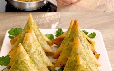 Krispiga kötttrianglar med filodeg och krämig ost
