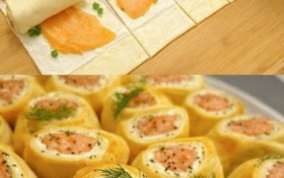 Smördegsrullar med rökt lax och färskost