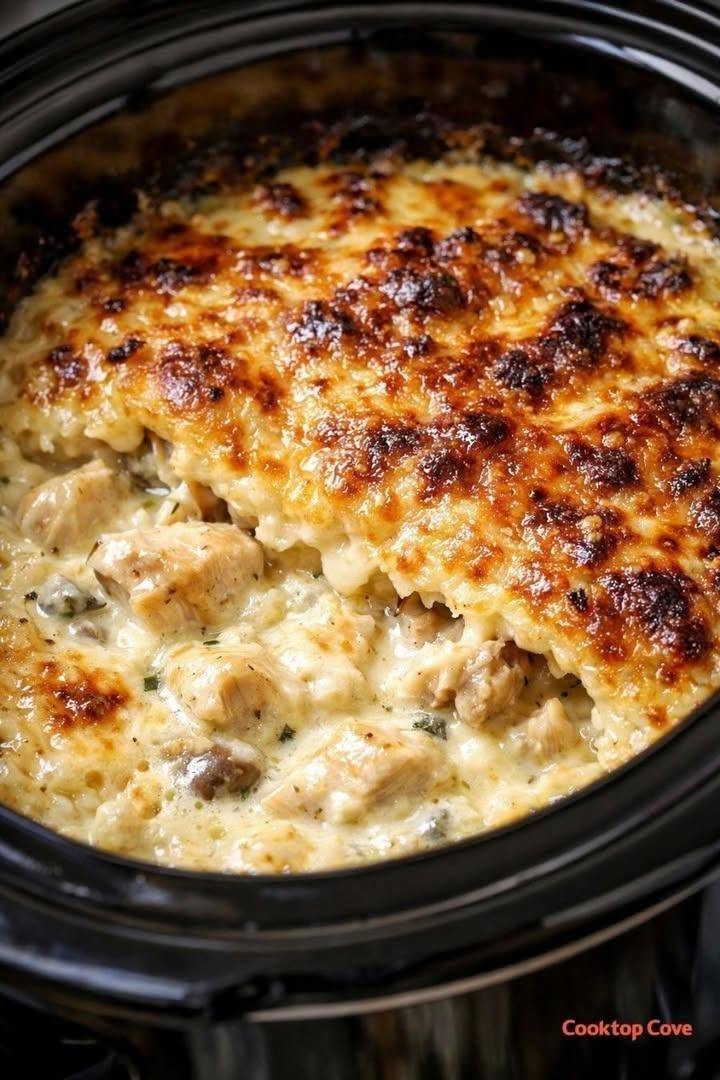 Krämig slow cooker-magi: Bara 4 ingredienser. Jag använder den när jag vill ha en mättande rätt som smälter i munnen och som absolut inte kräver någon ansträngning.
