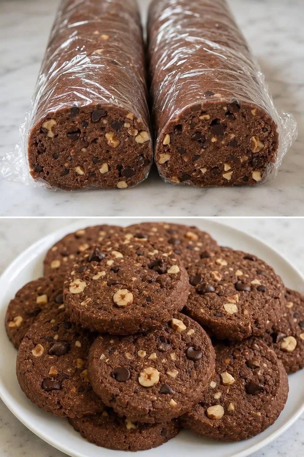Smörkakor fyllda med mörk choklad och hasselnötter