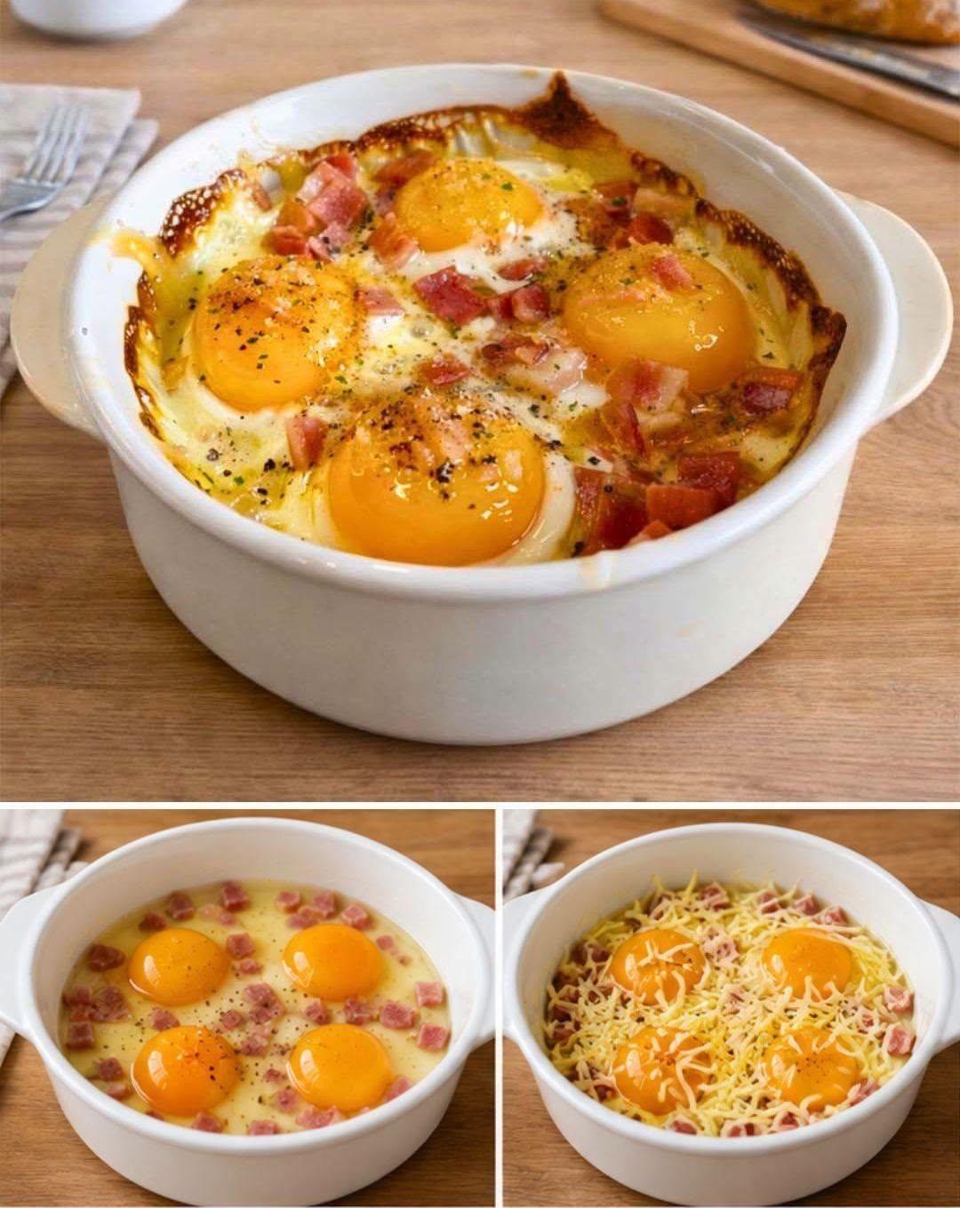 Bakade ägg med skinka och ost – enkelt recept