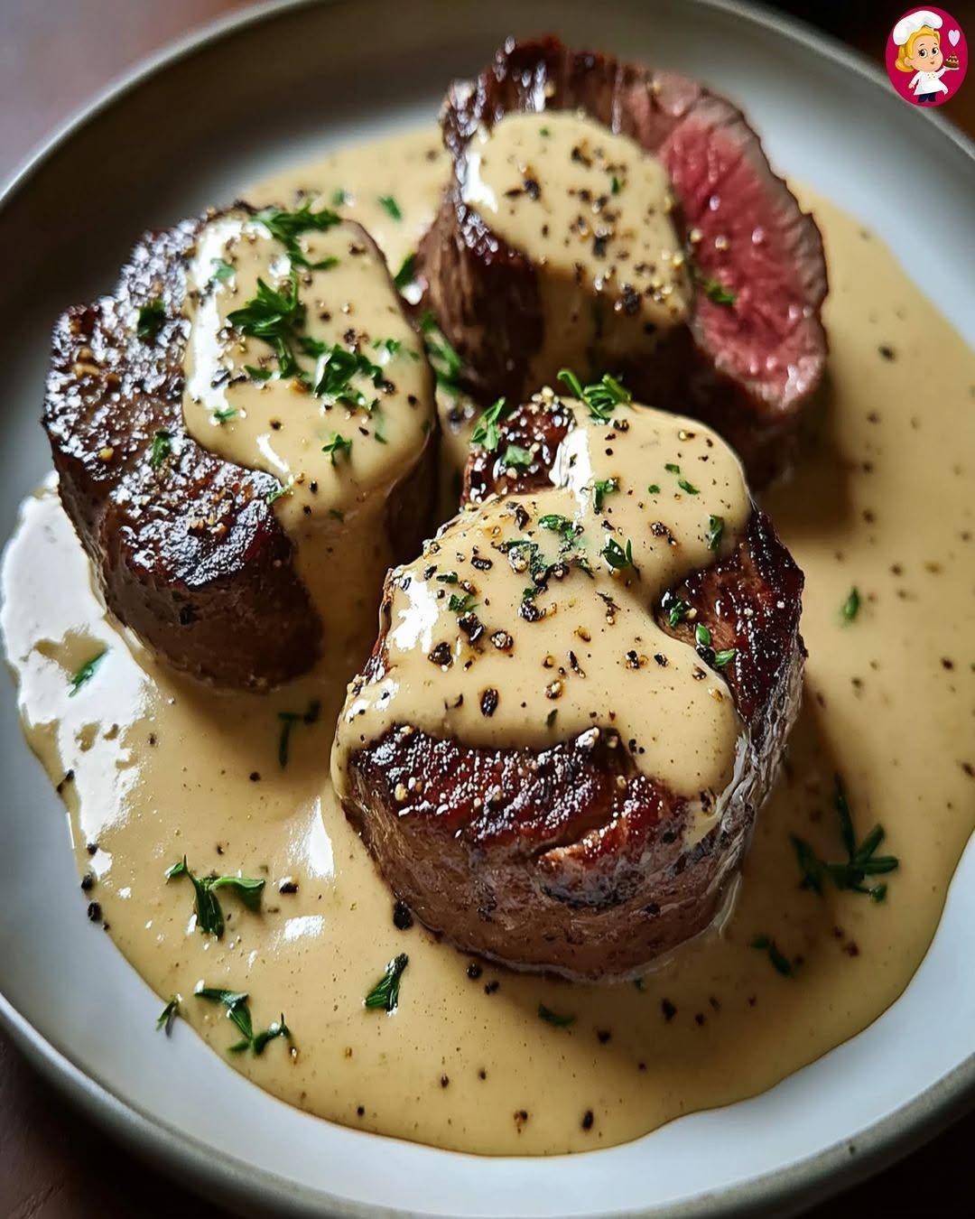 Grillad biff med krämig pepparsås