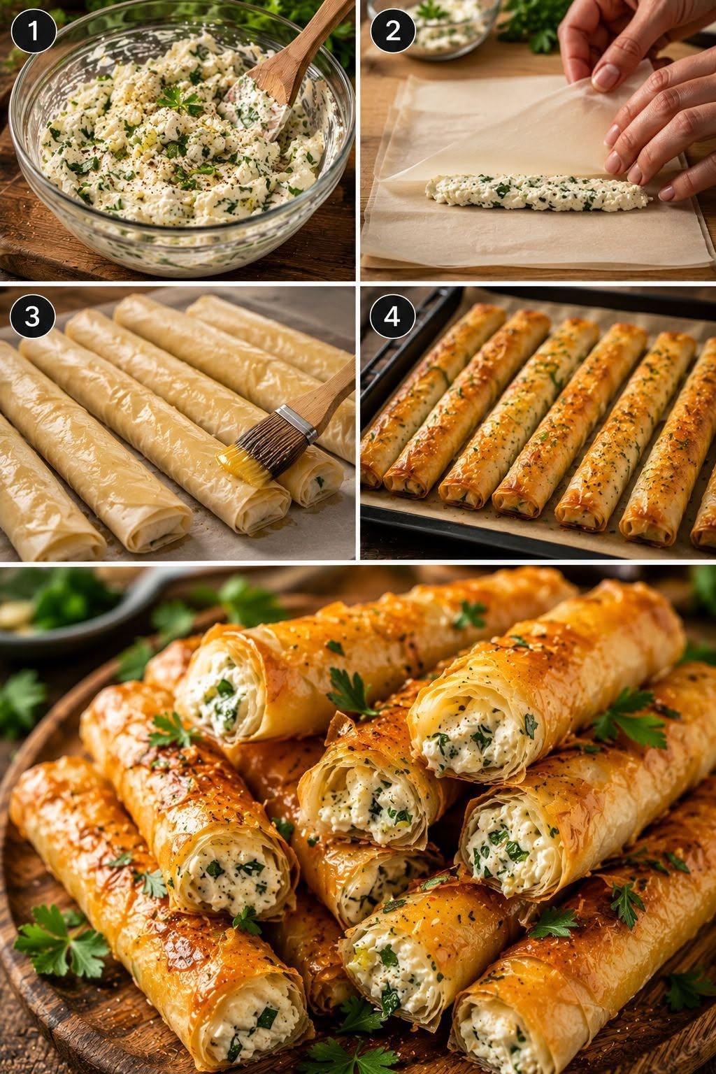 Krispiga zucchini-cigarrer med fetaost och mozzarellaost