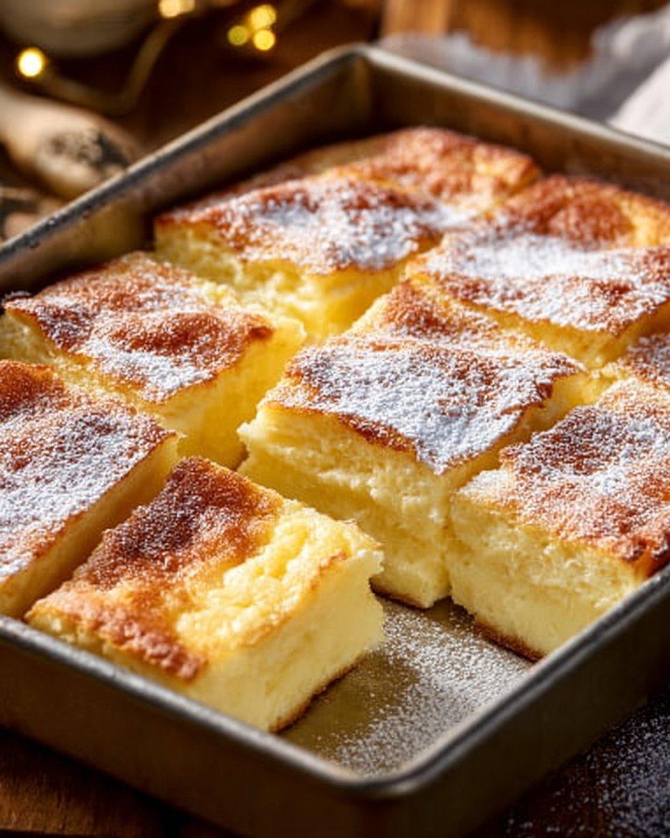 Cheesecake-osten som bakas på en plåt med vaniljkräm är en sann klassiker!