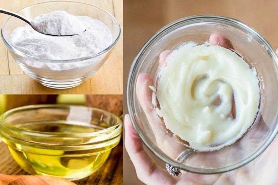 Exfolierande skrubb baserad på kokosolja och bikarbonat.