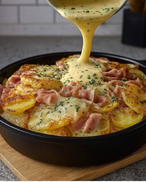 Krämig potatisgratäng med skinka