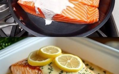 Ugnsstekt lax med krämig citronsmörsås