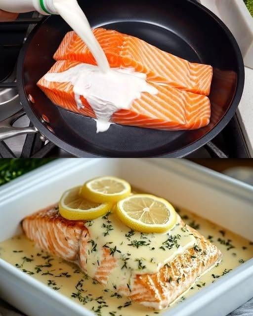 Ugnsstekt lax med krämig citronsmörsås
